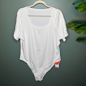 White Square Neck Short Sleeve Ribbed Bodysuit Plus Size